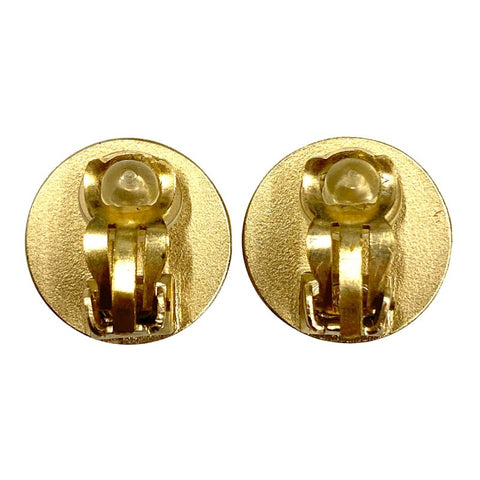 Chanel Coco Mark Colored Stone Round Earrings Gold WS2643