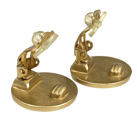 Chanel Coco Mark Colored Stone Round Earrings Gold WS2643