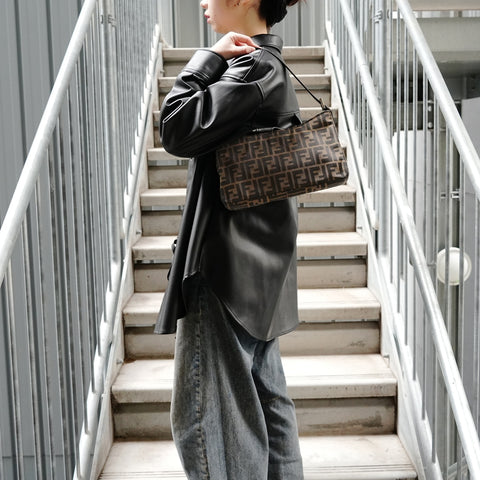 FENDI Zucca canvas Shoulder Bag Brown WS26430