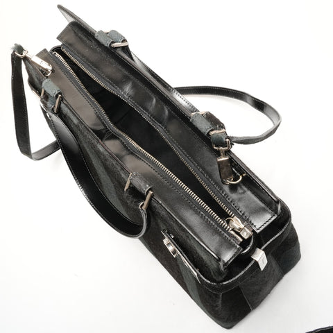 Salvatore Ferragamo Harako Zebra Pattern Gancini Handbag black WS26431