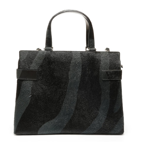 Salvatore Ferragamo Harako Zebra Pattern Gancini Handbag black WS26431