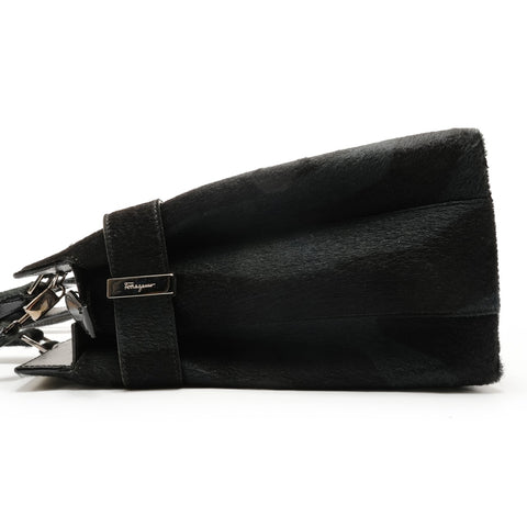 Salvatore Ferragamo Harako Zebra Pattern Gancini Handbag black WS26431