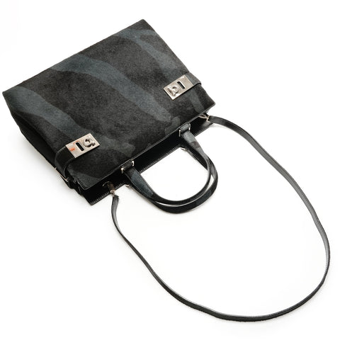 Salvatore Ferragamo Harako Zebra Pattern Gancini Handbag black WS26431