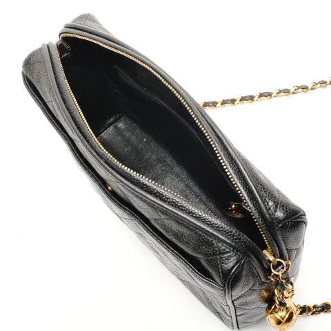 CHANEL No. 3 1994-1996 COCO Mark Fringe Caviar Camera Bag Matelasse Shoulder Bag black WS26434