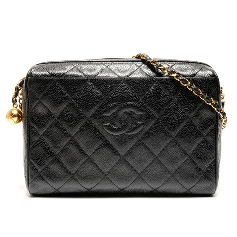 CHANEL No. 3 1994-1996 COCO Mark Fringe Caviar Camera Bag Matelasse Shoulder Bag black WS26434