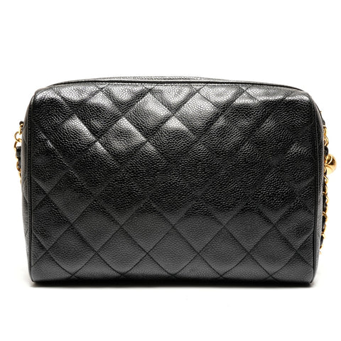 CHANEL No. 3 1994-1996 COCO Mark Fringe Caviar Camera Bag Matelasse Shoulder Bag black WS26434