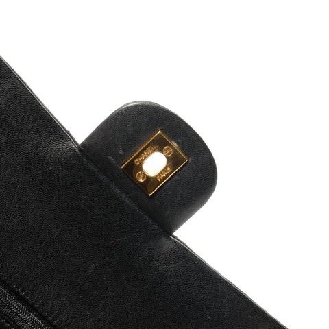CHANEL Double flap lambskin matelass chain 9.8" 1st series 1989-1991 Shoulder Bag black WS26436