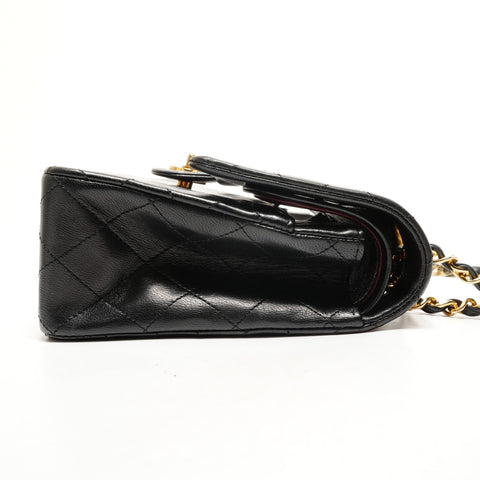 CHANEL Double flap lambskin matelass chain 9.8" 1st series 1989-1991 Shoulder Bag black WS26436