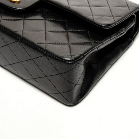 CHANEL Double flap lambskin matelass chain 9.8" 1st series 1989-1991 Shoulder Bag black WS26436