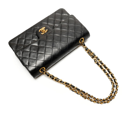 CHANEL Double flap lambskin matelass chain 9.8" 1st series 1989-1991 Shoulder Bag black WS26436