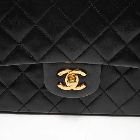CHANEL Double flap lambskin matelass chain 9.8" 1st series 1989-1991 Shoulder Bag black WS26436