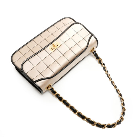 CHANEL No. 6 2000-2002 Satin Chocolate Bar Shoulder Bag beige WS26437