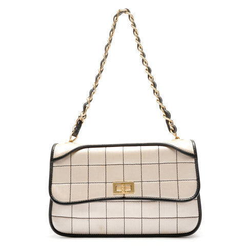 CHANEL No. 6 2000-2002 Satin Chocolate Bar Shoulder Bag beige WS26437