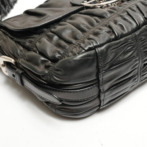 PRADA Nappa Leather Gathered Shoulder Bag black WS26438