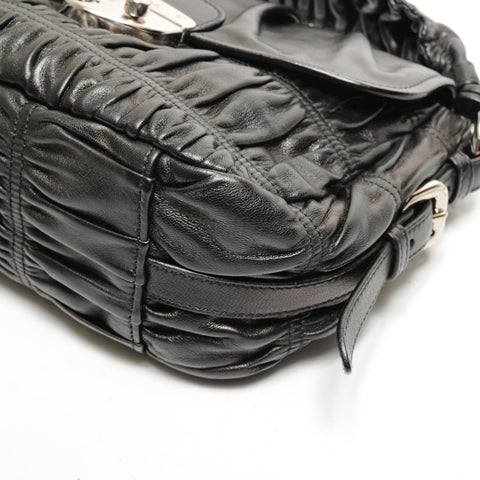 PRADA Nappa Leather Gathered Shoulder Bag black WS26438