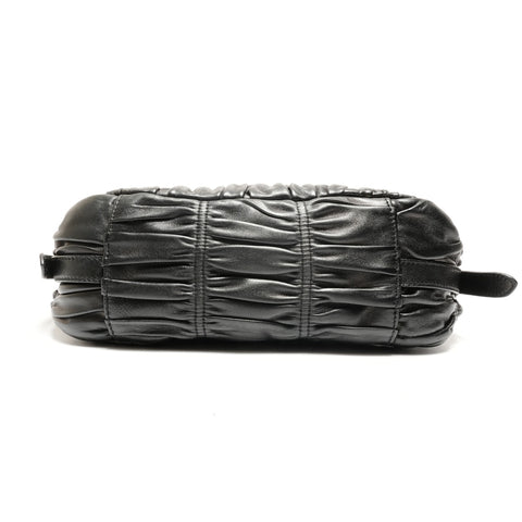 PRADA Nappa Leather Gathered Shoulder Bag black WS26438