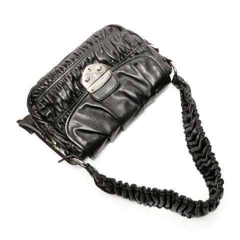 PRADA Nappa Leather Gathered Shoulder Bag black WS26438