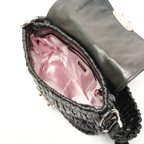 PRADA Nappa Leather Gathered Shoulder Bag black WS26438