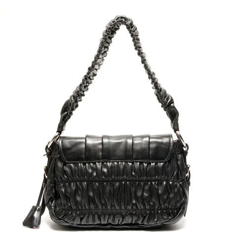 PRADA Nappa Leather Gathered Shoulder Bag black WS26438