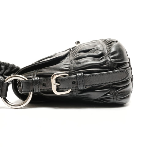 PRADA Nappa Leather Gathered Shoulder Bag black WS26438
