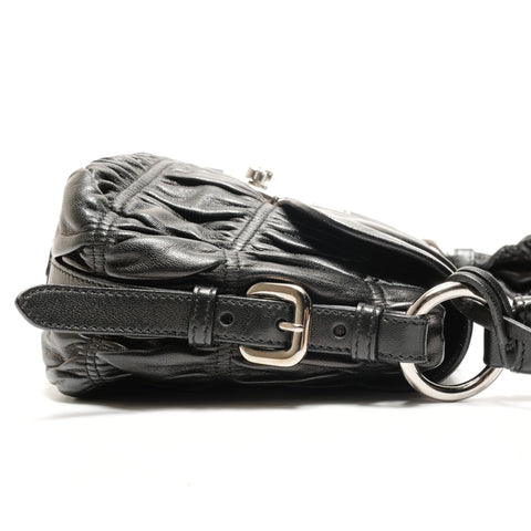 PRADA Nappa Leather Gathered Shoulder Bag black WS26438