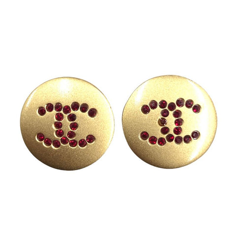 Chanel Coco Mark Colored Stone Round Earrings Gold WS2643