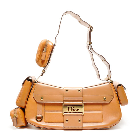 Christian Dior Street Chic Pocket Leather Shoulder Bag Brown WS26440