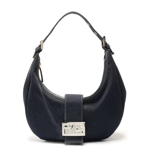 FENDI Denim Mamma Hobo Half Moon One Belt Shoulder Bag Navy WS26446