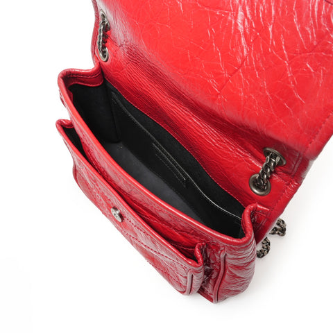 YVES SAINT LAURENT Niki Baby Chain Silver Metal Shoulder Bag Red WS26452