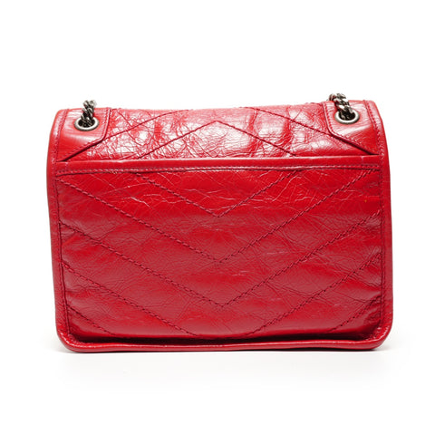 YVES SAINT LAURENT Niki Baby Chain Silver Metal Shoulder Bag Red WS26452
