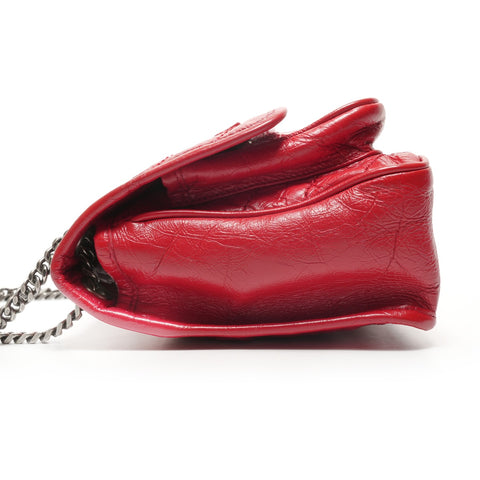 YVES SAINT LAURENT Niki Baby Chain Silver Metal Shoulder Bag Red WS26452