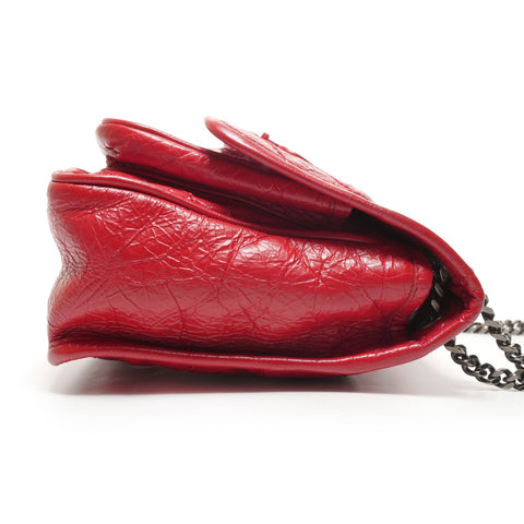 YVES SAINT LAURENT Niki Baby Chain Silver Metal Shoulder Bag Red WS26452