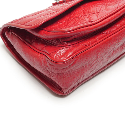 YVES SAINT LAURENT Niki Baby Chain Silver Metal Shoulder Bag Red WS26452