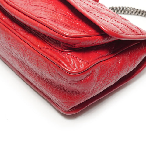 YVES SAINT LAURENT Niki Baby Chain Silver Metal Shoulder Bag Red WS26452