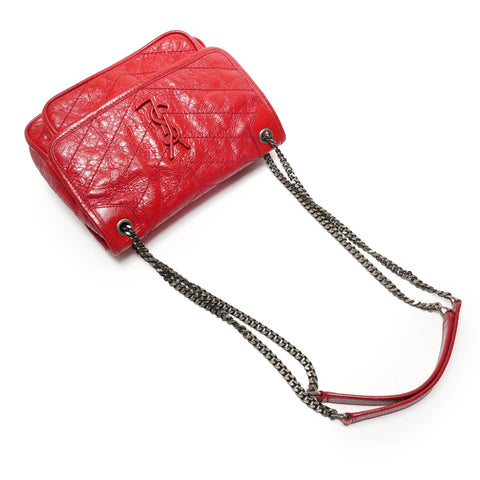 YVES SAINT LAURENT Niki Baby Chain Silver Metal Shoulder Bag Red WS26452