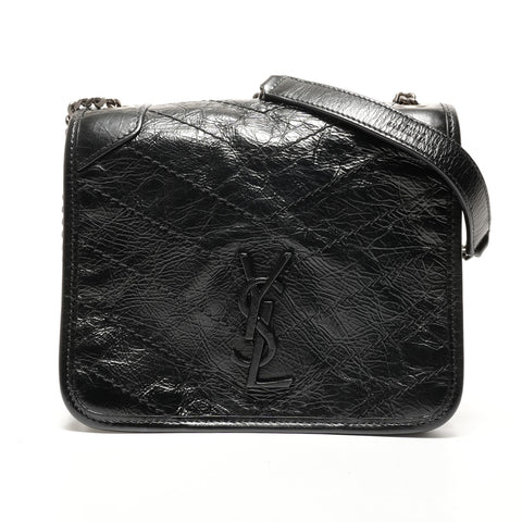 YVES SAINT LAURENT Niki Baby Chain Silver Metal Shoulder Bag black WS26453