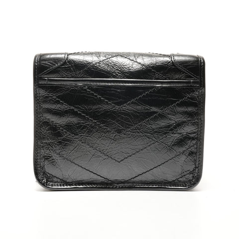 YVES SAINT LAURENT Niki Baby Chain Silver Metal Shoulder Bag black WS26453