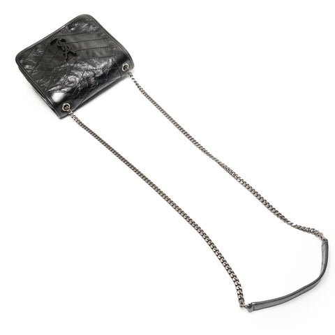 YVES SAINT LAURENT Niki Baby Chain Silver Metal Shoulder Bag black WS26453