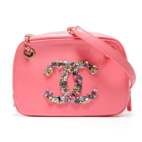 CHANEL 30 Series Lambskin Camera Bag with Beads, COCO Mark 2020-2021 Shoulder Bag pink WS26457