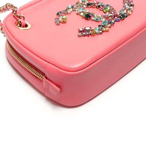CHANEL 30 Series Lambskin Camera Bag with Beads, COCO Mark 2020-2021 Shoulder Bag pink WS26457