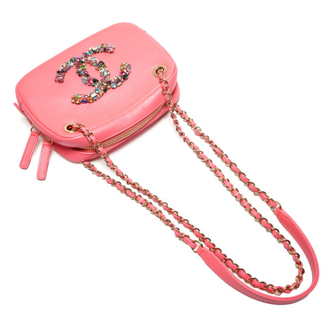 CHANEL 30 Series Lambskin Camera Bag with Beads, COCO Mark 2020-2021 Shoulder Bag pink WS26457