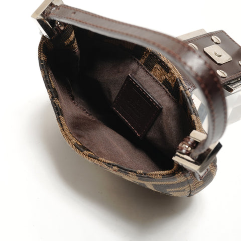 FENDI Mini Mamma Bucket Croissant Zucca Canvas Handbag Brown WS26459