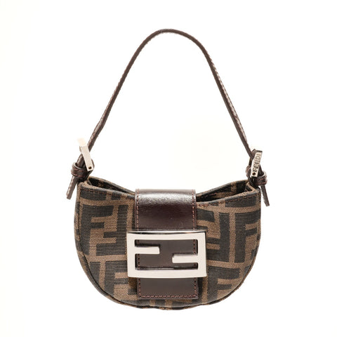 FENDI Mini Mamma Bucket Croissant Zucca Canvas Handbag Brown WS26459