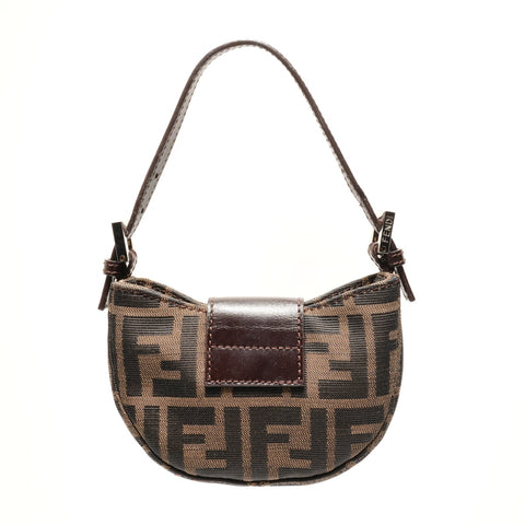 FENDI Mini Mamma Bucket Croissant Zucca Canvas Handbag Brown WS26459