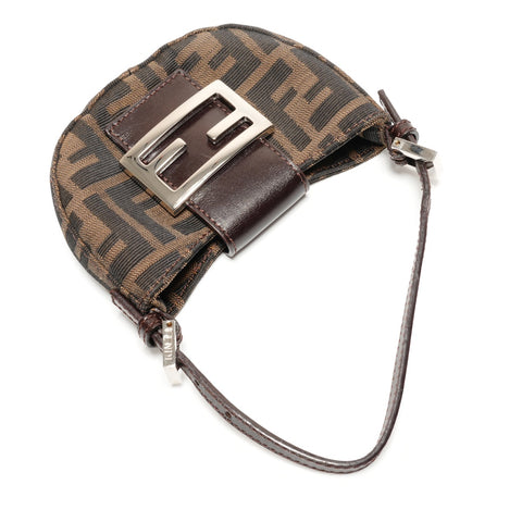 FENDI Mini Mamma Bucket Croissant Zucca Canvas Handbag Brown WS26459