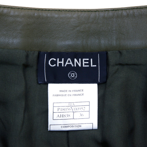 シャネル CHANEL ラムレザー  セットアップ 2001 本革 パンツ ブルゾン 羊革 SIZE:36 シルク カーキ WS2646