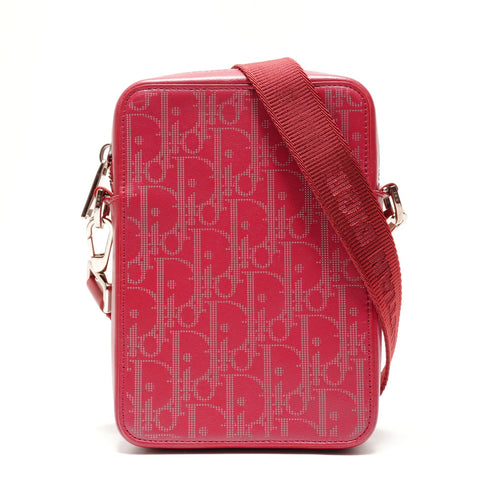 Christian Dior Trotter Leather Oblique Shoulder Bag Red WS26460