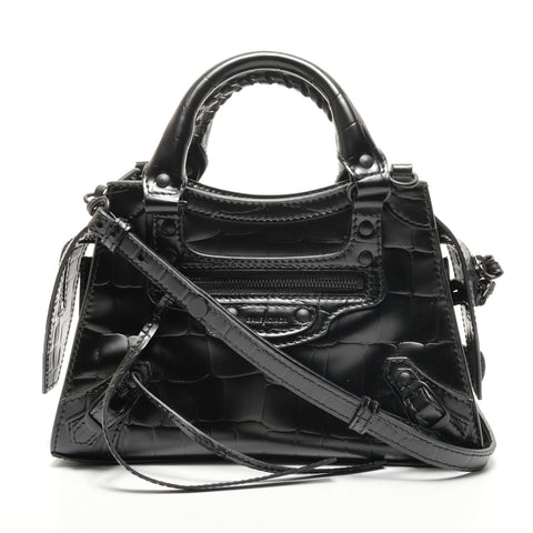 BALENCIAGA Mini Neo City 2-way Embossed Leather Shoulder Bag black WS26470