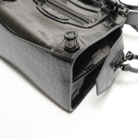 BALENCIAGA Mini Neo City 2-way Embossed Leather Shoulder Bag black WS26470