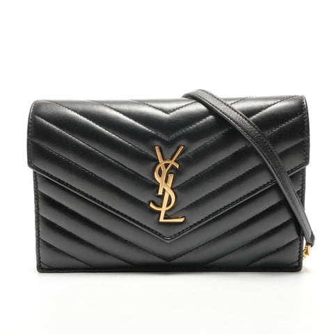 YVES SAINT LAURENT Cassandra Envelope Chain Wallet in Lambskin 742920 Shoulder Bag black WS26472